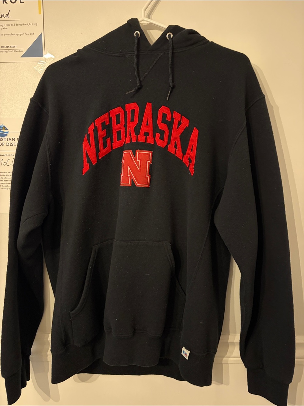 Russell Athletic Black Hoodie with Red Nebraska Applique